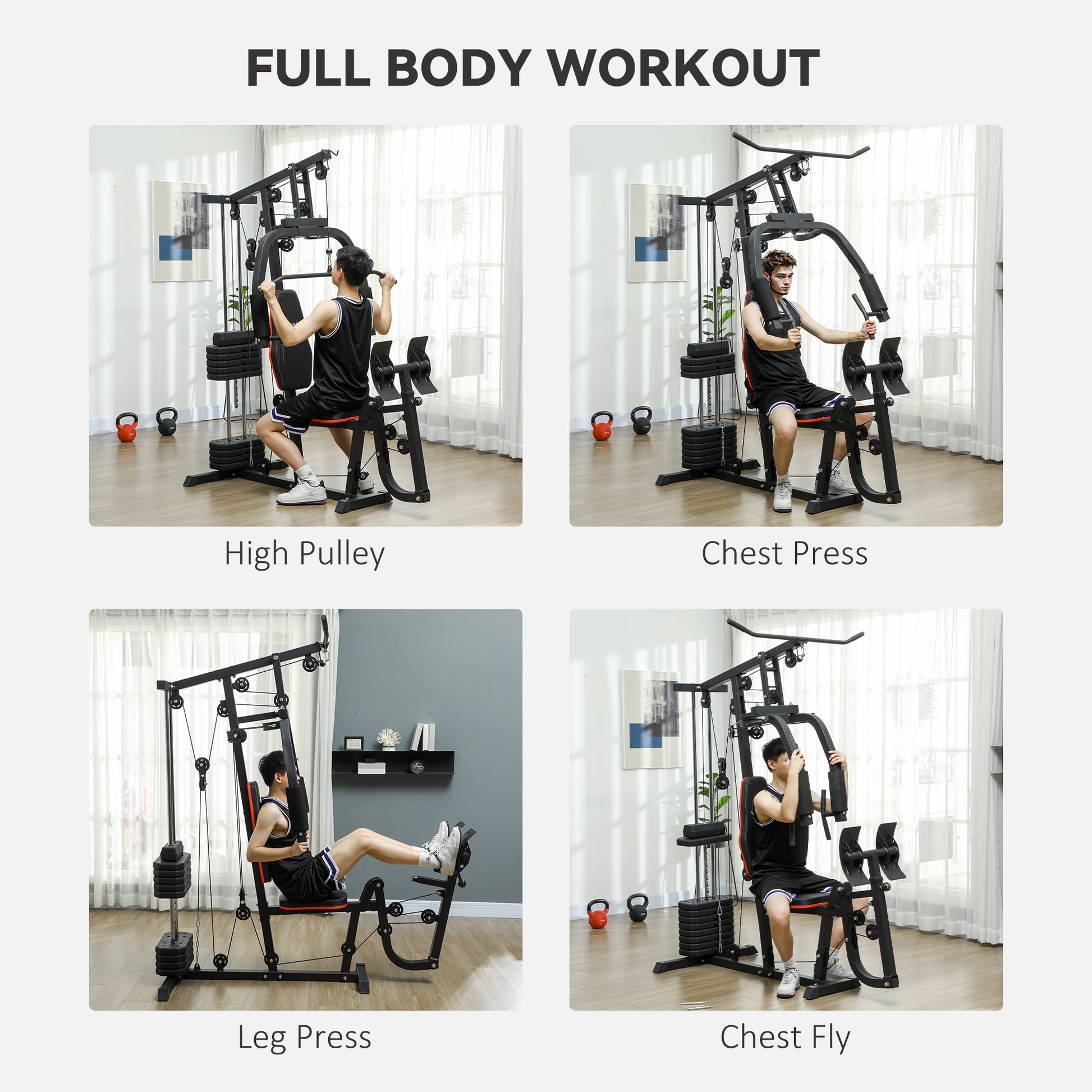 Soozier Home Gym Weights Machine, Multi Gym Lat Pulldown and Leg Workout Equipment with 99lbs Weight Stack
