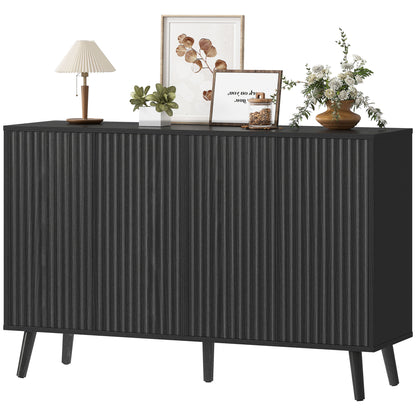 Buffet Cabinet with Storage, Modern Fluted Sideboard with Adjustable Shelves for Dining Room Living Room, Black