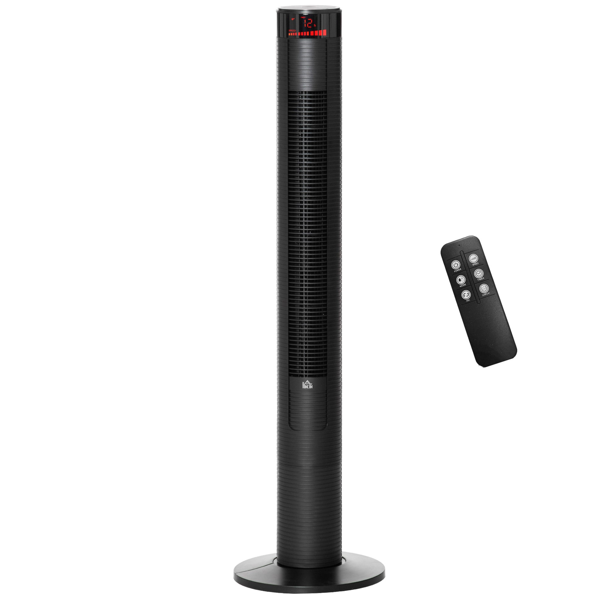 Freestanding Tower Fan Cooling for Home Bedroom with 3 Speed, 12h Timer, Oscillating, LED Panel, Remote Controller, Blac
