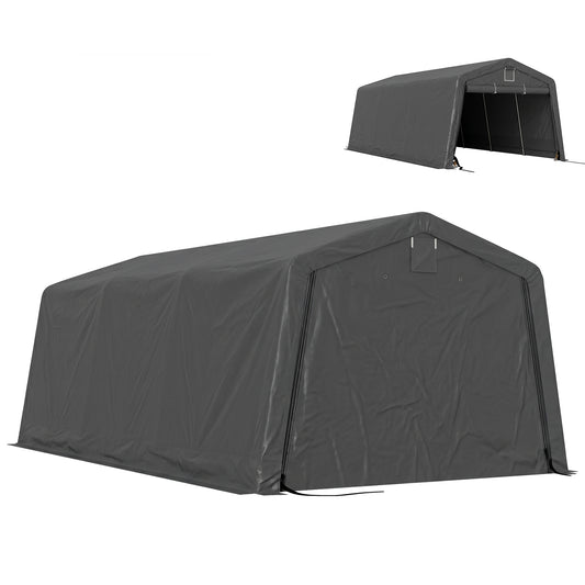 11' x 20' Portable Garage, Heavy Duty Carport Canopy with Ventilation Windows and Large Roll-up Door, Dark Grey