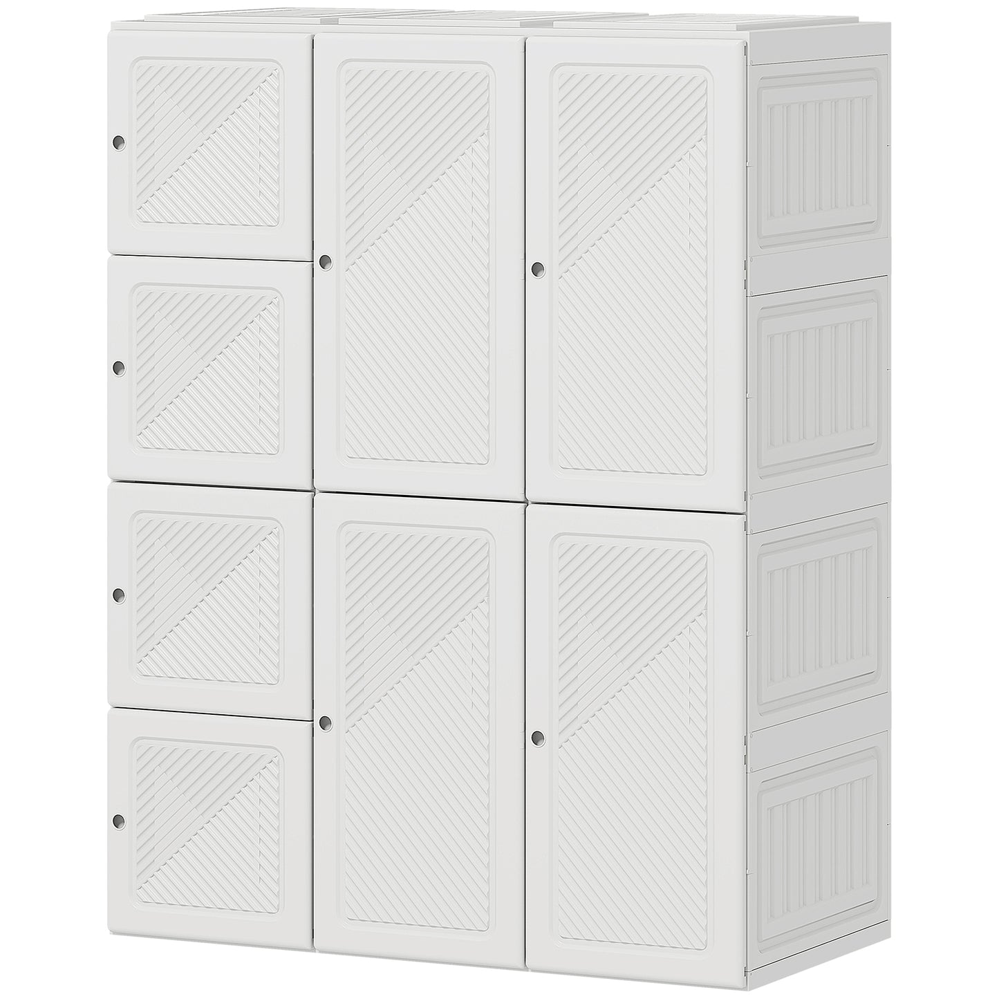Portable Wardrobe, Foldable Plastic with 8 Compartments, 2 Hanging Rods and Magnetic Doors, White