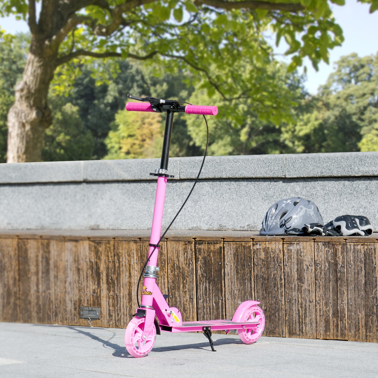 Qaba Scooter for Kids Ages 3-8 with Light Up Wheels, Adjustable Handlebar, Rear Brake & Handbrake for Girls and Boys, Pi