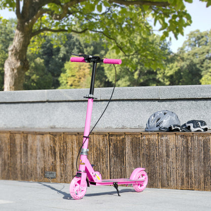 Qaba Scooter for Kids Ages 3-8 with Light Up Wheels, Adjustable Handlebar, Rear Brake & Handbrake for Girls and Boys, Pi