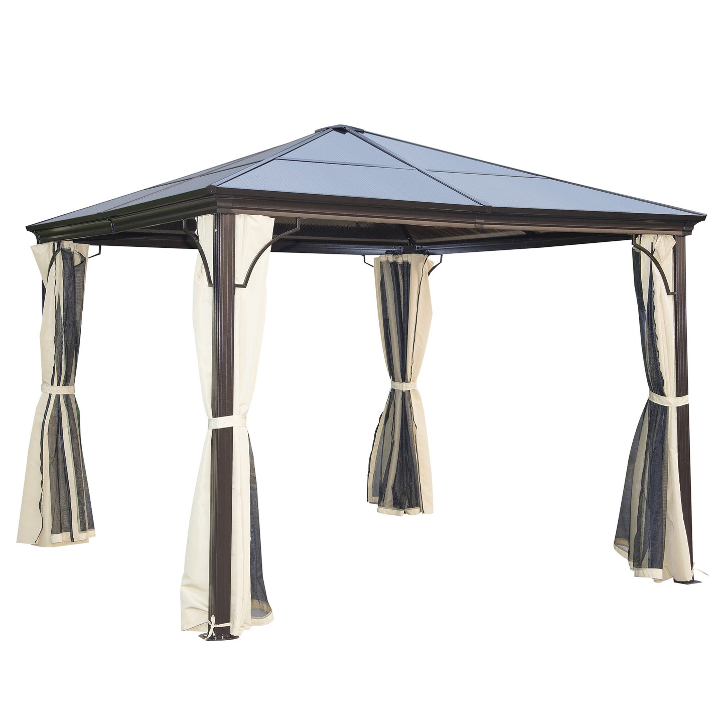 10 x 10 ft Hard Top Gazebo Canopy, Outdoor Patio Shelter with Heavy-Duty Metal Frame, Sun Shade with Curtains and Waterp