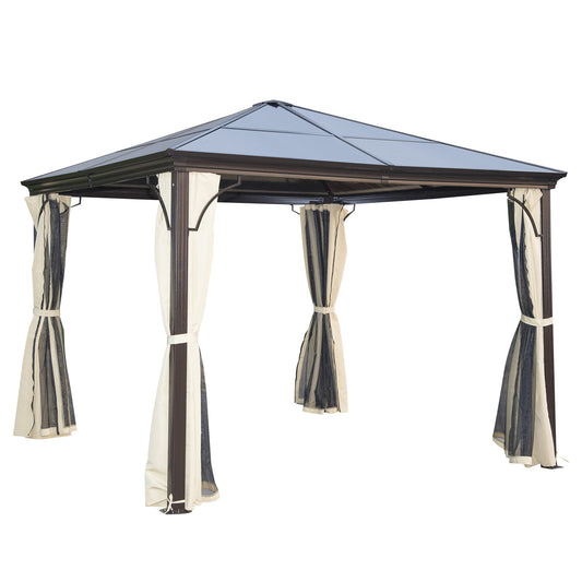 10 x 10 ft Hard Top Gazebo Canopy, Outdoor Patio Shelter with Heavy-Duty Metal Frame, Sun Shade with Curtains and Waterp