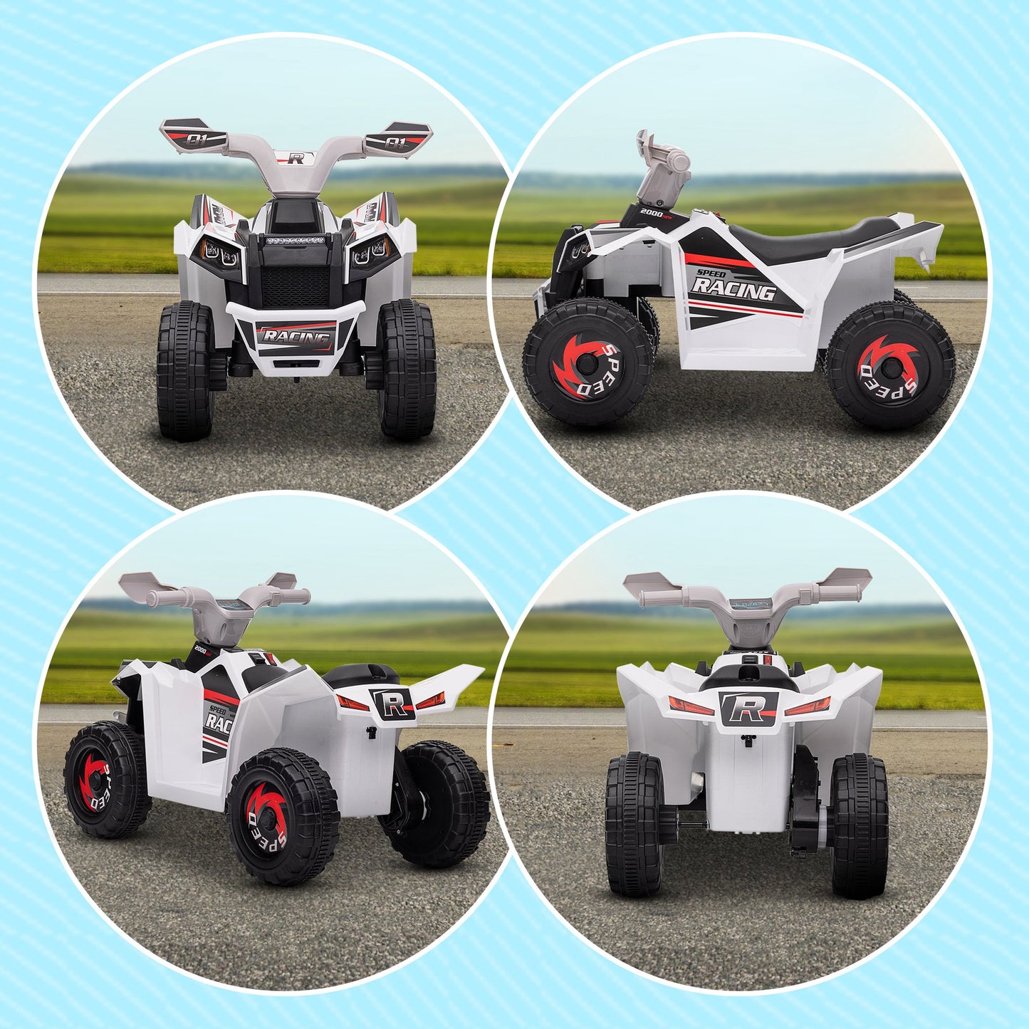VarietyKart 6V Quad Kids Electric Car with Wear-resistant Wheels, for Boys and Girls Aged 18-36 Months, White
