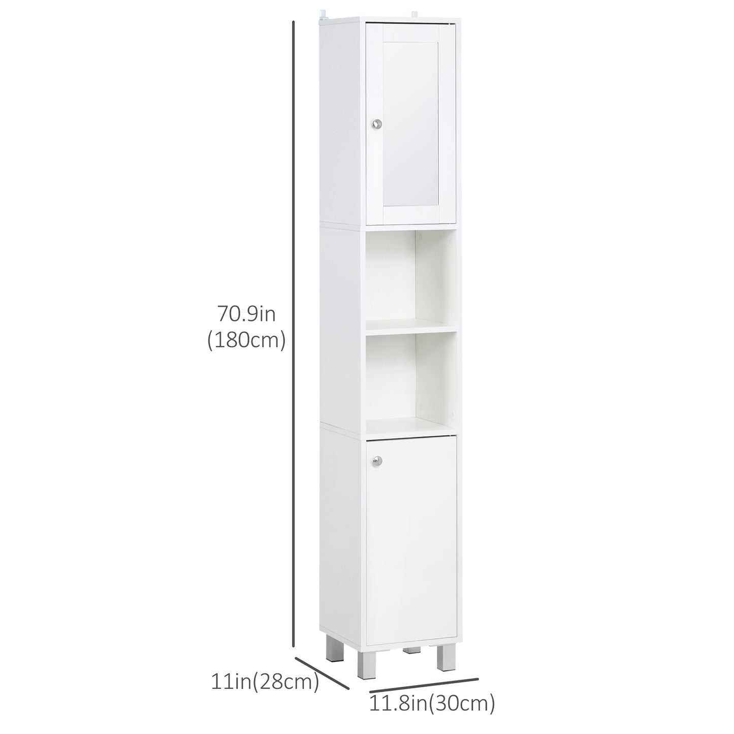 Tall Bathroom Storage Cabinet with Mirror, Freestanding Narrow Linen Tower Cabinet with Adjustable Shelves for Bathroom,