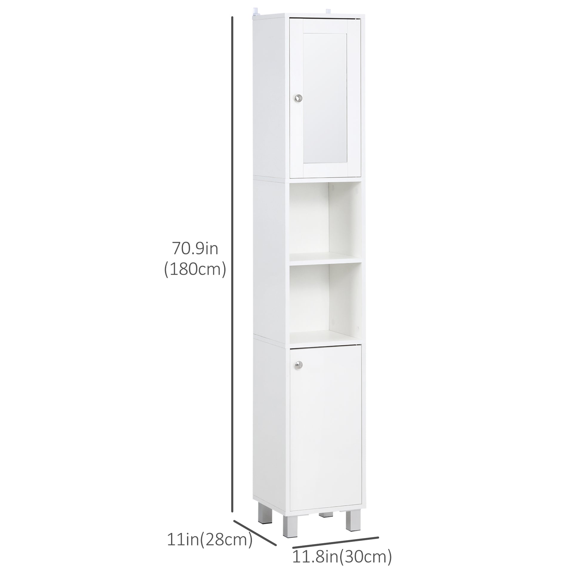 Tall Bathroom Storage Cabinet with Mirror, Freestanding Narrow Linen Tower Cabinet with Adjustable Shelves for Bathroom,
