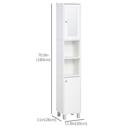 Tall Bathroom Storage Cabinet with Mirror, Freestanding Narrow Linen Tower Cabinet with Adjustable Shelves for Bathroom,