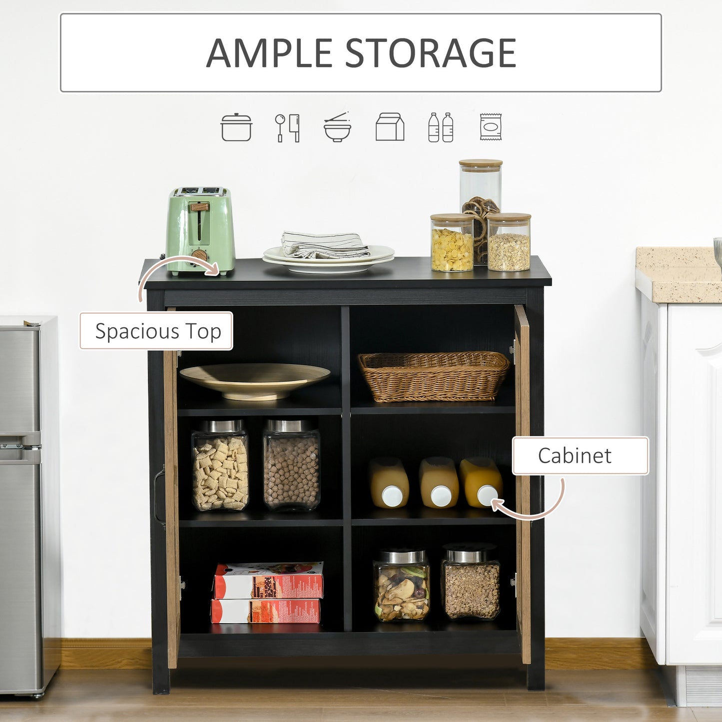 Kitchen Sideboard, Glass Door Buffet Cabinet, Accent Storage Cabinet with 2 Glass Doors and Adjustable Shelf for Dining 