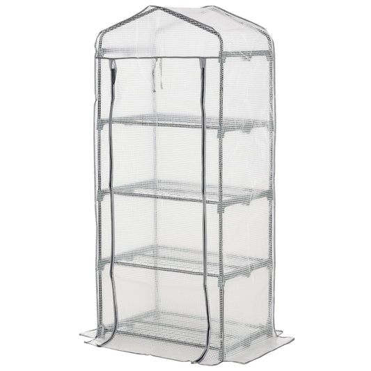 Portable Greenhouse Outdoor Hot House with 4 Tier Shelves, Steel Frame, PE Cover, 28" x 20" x 63" , White
