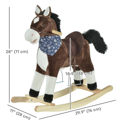 Qaba Kids Plush Ride-On Rocking Horse Toy Cowboy Rocker with Fun Realistic Sounds for Child 3-6 Years Old, Brown