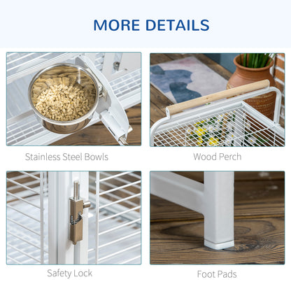Bird Travel Carrier Cage, Portable Metal Bird Cage for Parrots Conures Cockatiel Parakeets with Stand Perch, Stainless S