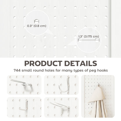 5.6 Ft. Tall 6-Panel Room Divider, Pegboard Panel Folding Privacy Screen, Partition Wall Divider for Bedroom, White