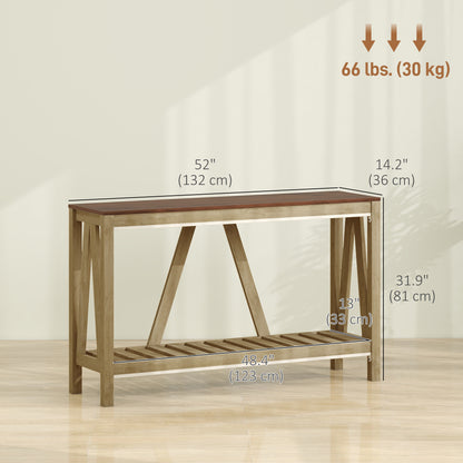 52" Console Table, Farmhouse Narrow Entryway Table with Storage Shelf, Rustic Sofa Table with Anti-tipper for Living Roo