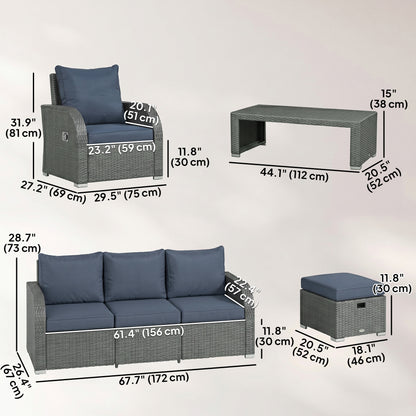 Patio Furniture with Cushions, 6 Pieces PE Wicker Patio Sectional Furniture Conversation Set w/ a Three-Seat Sofa, 2 Rec