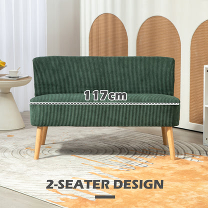 Modern 2 Seater Sofa, Upholstered Two Seater Couch with Rubber Wood Legs, Green
