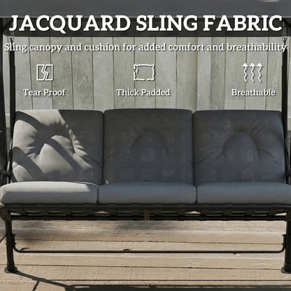3-Person Patio Swing Chair with Canopy 3 Seater Porch Swing for Garden, Backyard, Poolside, Light Grey