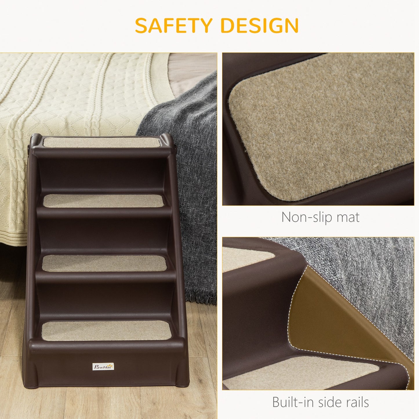 4-Level Portable Pet Stairs, Foldable Dog Ramp, Lightweight Cat Steps, with Nonslip Soft Mats, for High Bed, Sofa, Up to