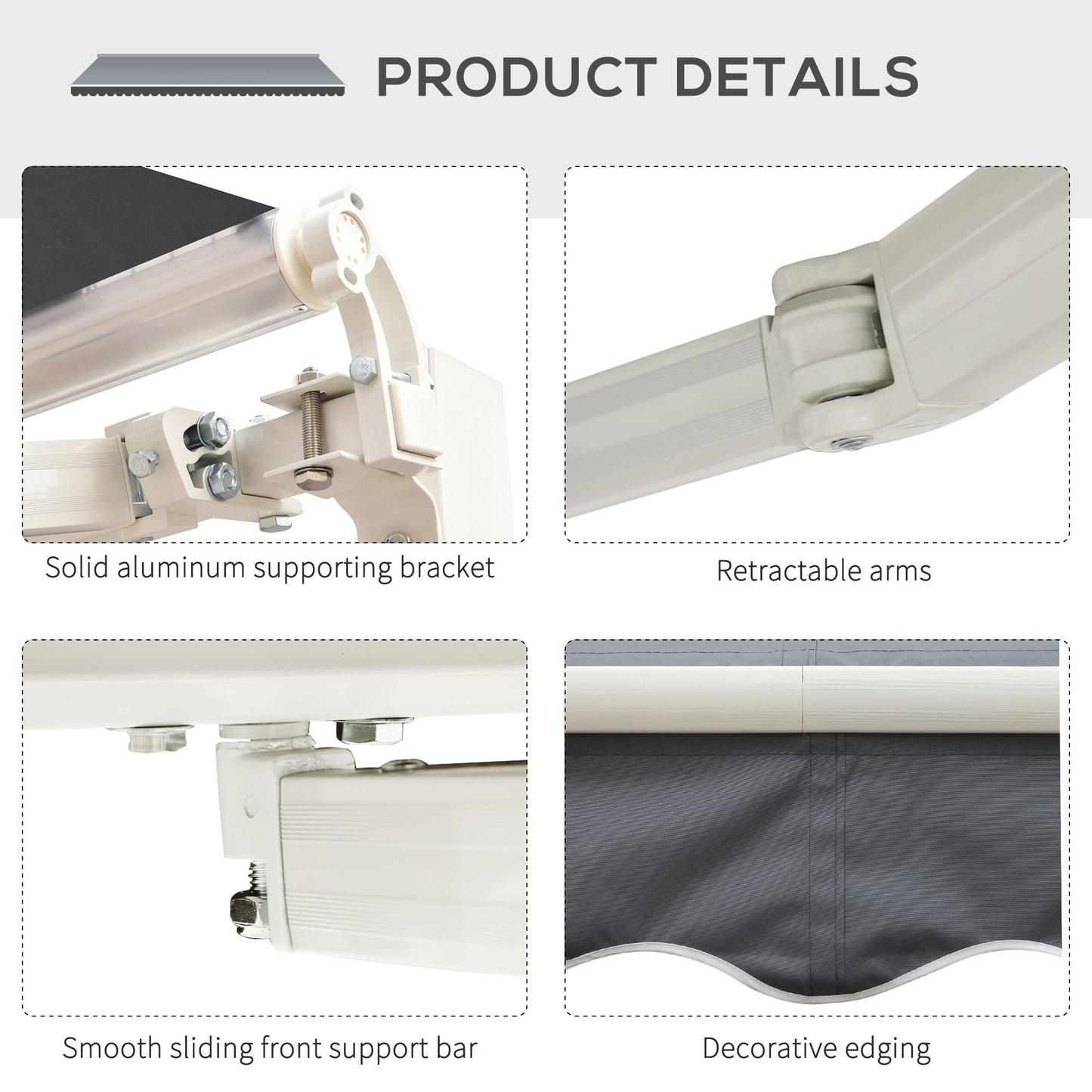8' x 7' Retractable Awning, Patio Awnings, Sunshade Shelter with 280 g/m² UV & Water-Resistant Fabric and Aluminum Frame