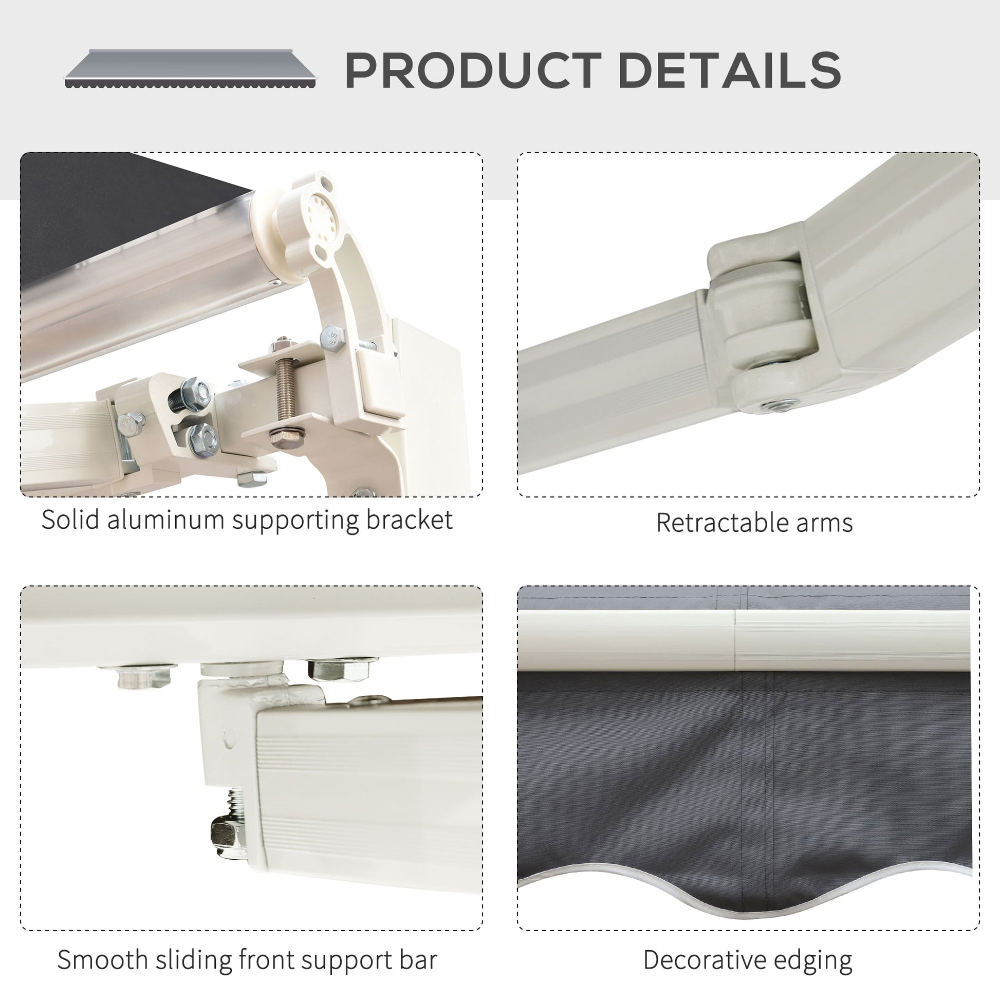 8' x 7' Retractable Awning, Patio Awnings, Sunshade Shelter with 280 g/m² UV & Water-Resistant Fabric and Aluminum Frame