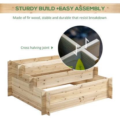 3-Tier Wood Raised Garden Bed, 47.2" x 39.4" x 21.3" Elevated Planting Box, Outdoor Vegetable Flower Container, Herb Gar