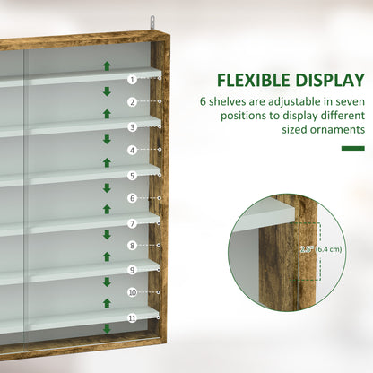 7-Tier Display Cabinet, Shot Glass Display Case, Glass Curio Cabinet with 2 Glass Doors and 6 Adjustable Shelves, Rustic