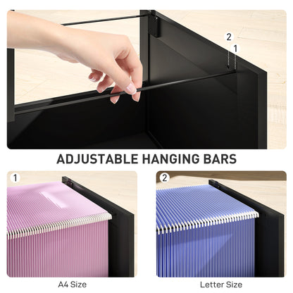 4 Drawer Filing Cabinet with Lock, Office Storage Cabinet with Adjustable Hanging Bars for A4 Letter Size Files, Black