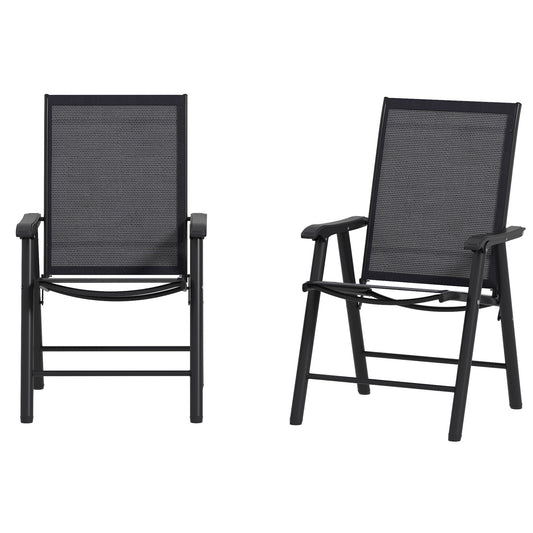 2-Piece Folding Chair Set for Relaxing on Patio Balcony Garden, Comfortable Outdoor Furniture with Armrests, Dark Grey