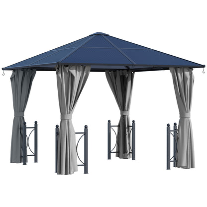 10' x 10' Hardtop Gazebo with PC Board Roof and Aluminum Frame, Patio Gazebo with Curtains and Netting for Party Wedding