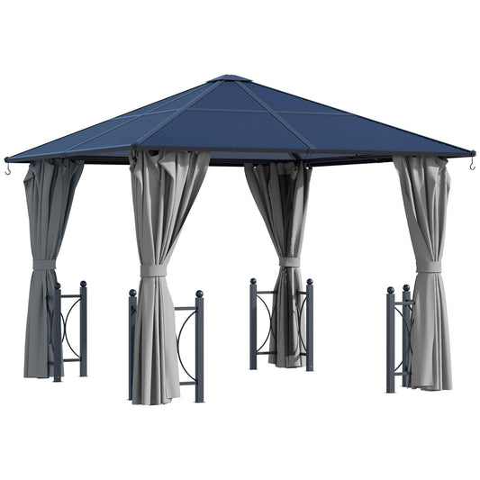 10' x 10' Hardtop Gazebo with PC Board Roof and Aluminum Frame, Patio Gazebo with Curtains and Netting for Party Wedding