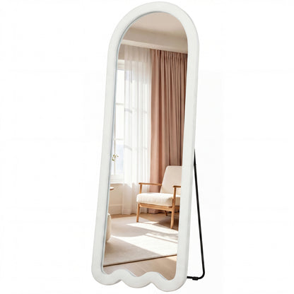 64" x 24" Full Length Mirror, Floor Mirror Hanging or Wall Mount, with Arched Wavy Bottom Velvet Frame for Bedroom