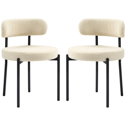 2 Pieces Kitchen Chairs, Modern Dining Chairs w/ Berber Fleece Upholstery and Steel Legs for Living Room, Beige