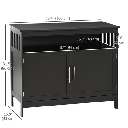 Kitchen Sideboard, Buffet Cabinet, Wooden Storage Console Table with 2-Level Cabinet and Open Shelf, Black