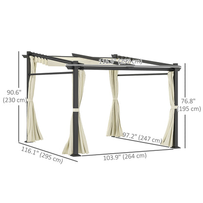 Metal Pergola with Sliding Roof Canopy, Retractable Pergola Canopy, 10' x 10', Beige