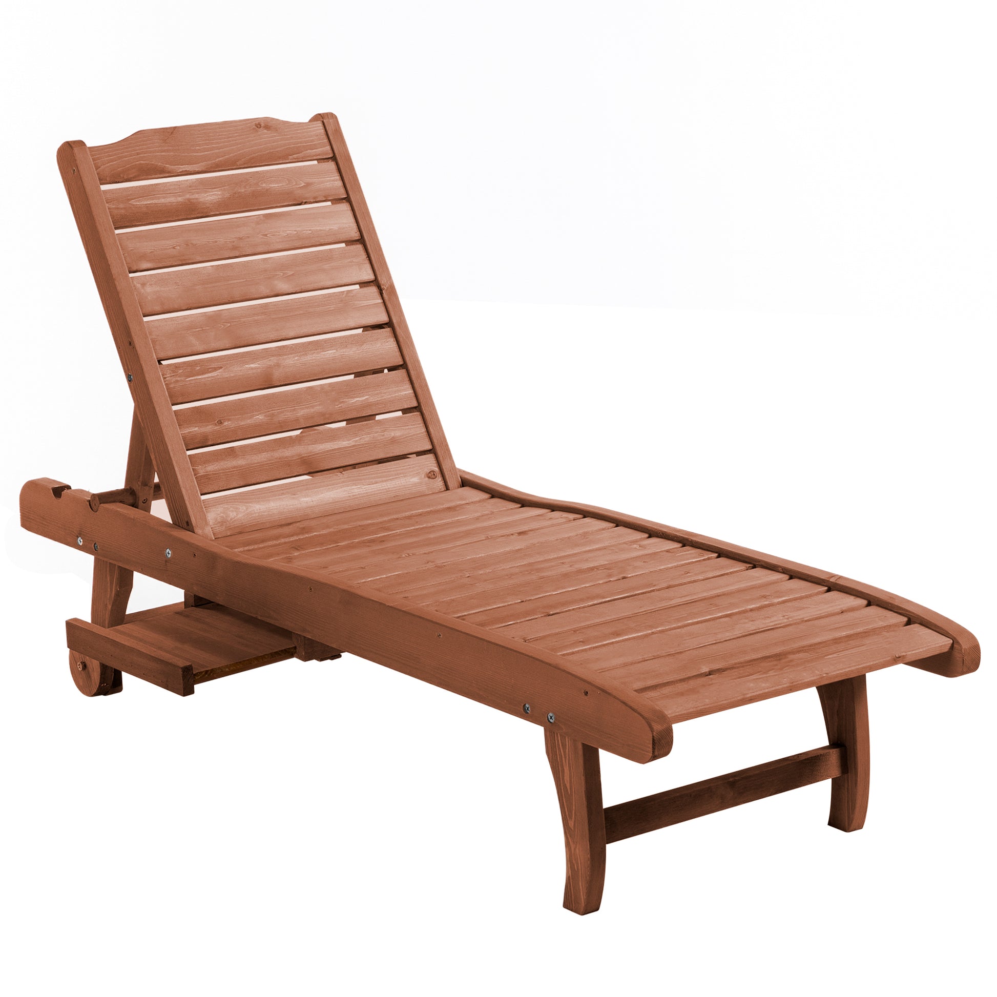 Wooden Outdoor Lounge Chair, Adjustable Patio Outdoor Chaise Recliner Garden Furniture, Tanning Chair with Pull-out Tray
