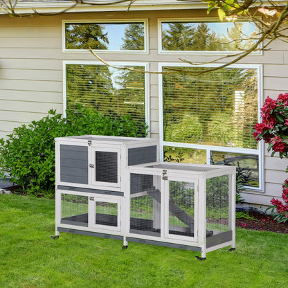 Wooden Rabbit Hutch Elevated Pet House Bunny Cage Small Animal Habitat with Slide-out Tray Lockable Door Openable Top fo