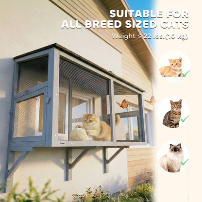 Catio Outdoor Cat Enclosure Expandable Wooden Cat House with 2 Doors for Window, 51.2"L