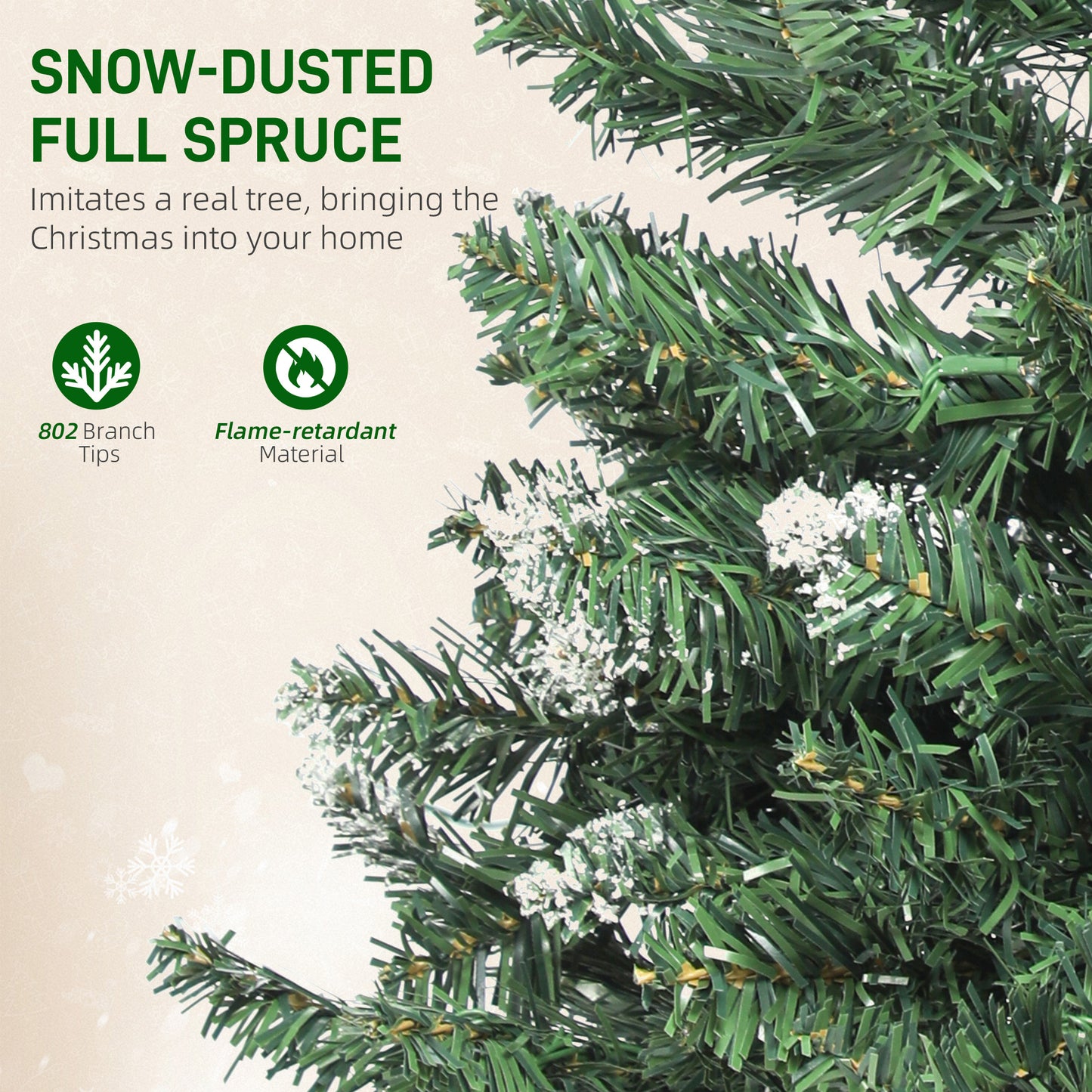 6 ft Frosted Prelit Christmas Tree, Full Spruce Xmas Tree with Dual Colour LED Light, Hinged Xmas Tree, Easy Assembly