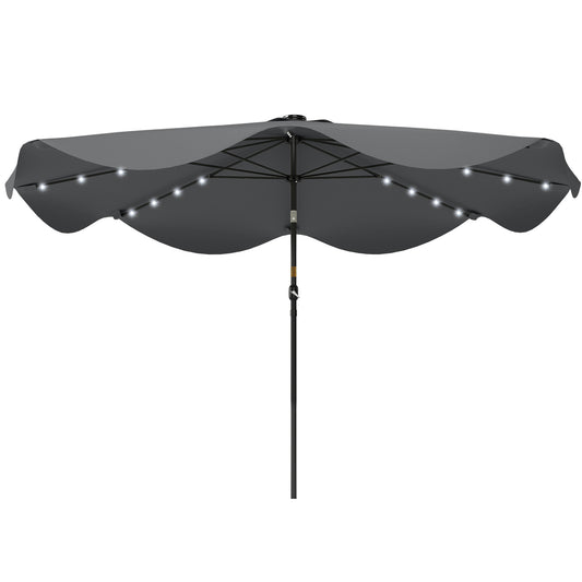 Solar Patio Umbrella with LED and Tilt, Outdoor Market Table Umbrella Parasol with Crank, 10 x 10 ft, Dark Grey