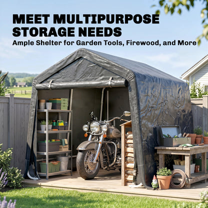 9.2' x 7.9' Garden Storage Tent, Patio Storage Shelter w/ Metal Frame and Double Zipper Doors, Dark Grey