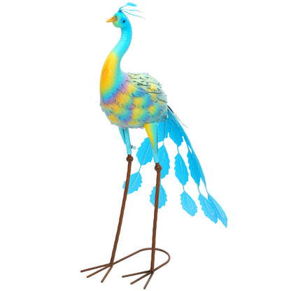 Peacock Garden Statue, 32.7" Standing Lawn Ornament, Steel Garden Decor Bird Statue with Stakes for Lawn Patio Backyard 