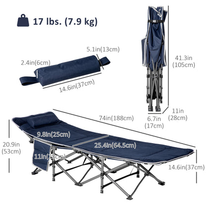 Folding Camping Cot with Mat & Pillow, Double Layer Oxford Heavy Duty Sleeping Cot with Carry Bag Blue