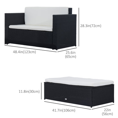 2 Pieces Wicker Patio Furniture Set with Double Ottoman, Outdoor PE Rattan Conversation Set with Loveseat and Two Seat O