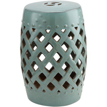 12.4" x 17.9" Ceramic Garden Stool with Woven Lattice Design, Indoor & Outdoor Decorative Accent Stool, Blue
