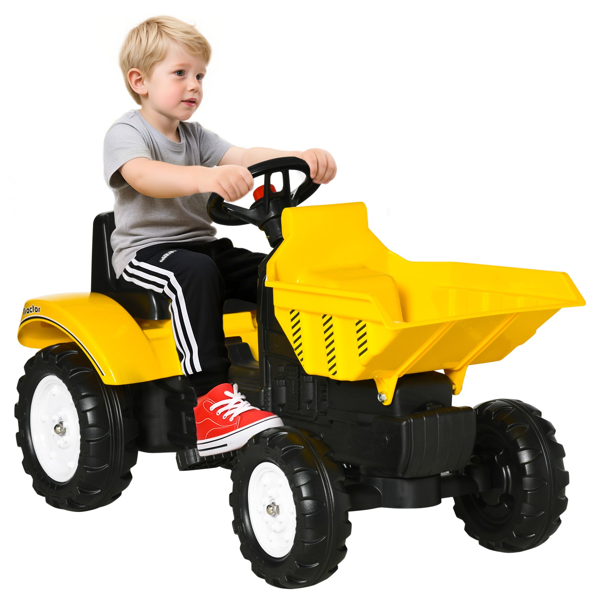 VarietyKart Ride on Tractor for Kids, Pedal Construction Car with Manual Control Bucket for 3 Years Old, Yellow
