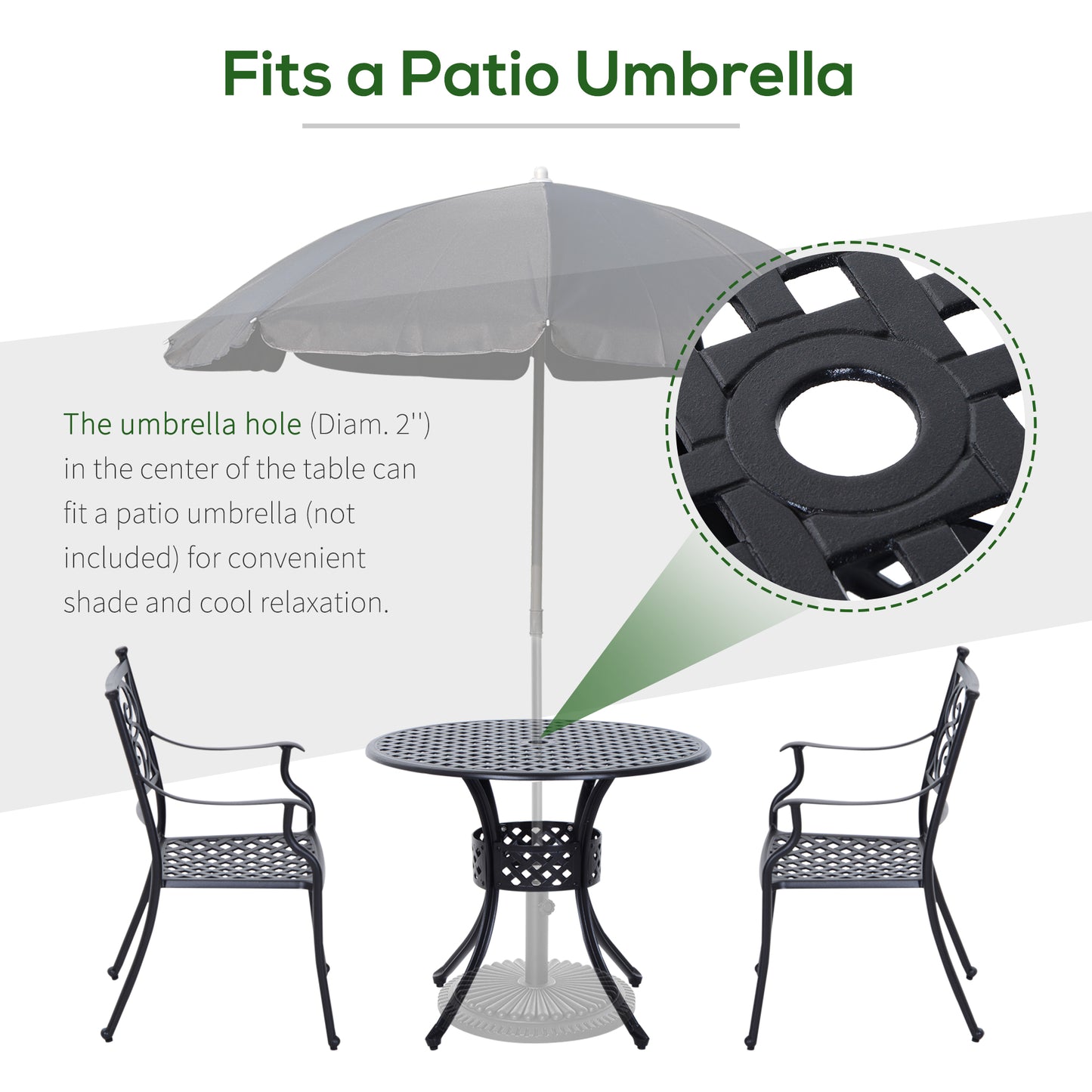 33-Inch Roud Patio Dining Table with Umbrella Hole, Cast Aluminum Garden Table, All Weather Patio Bisto Table, for Lawn,