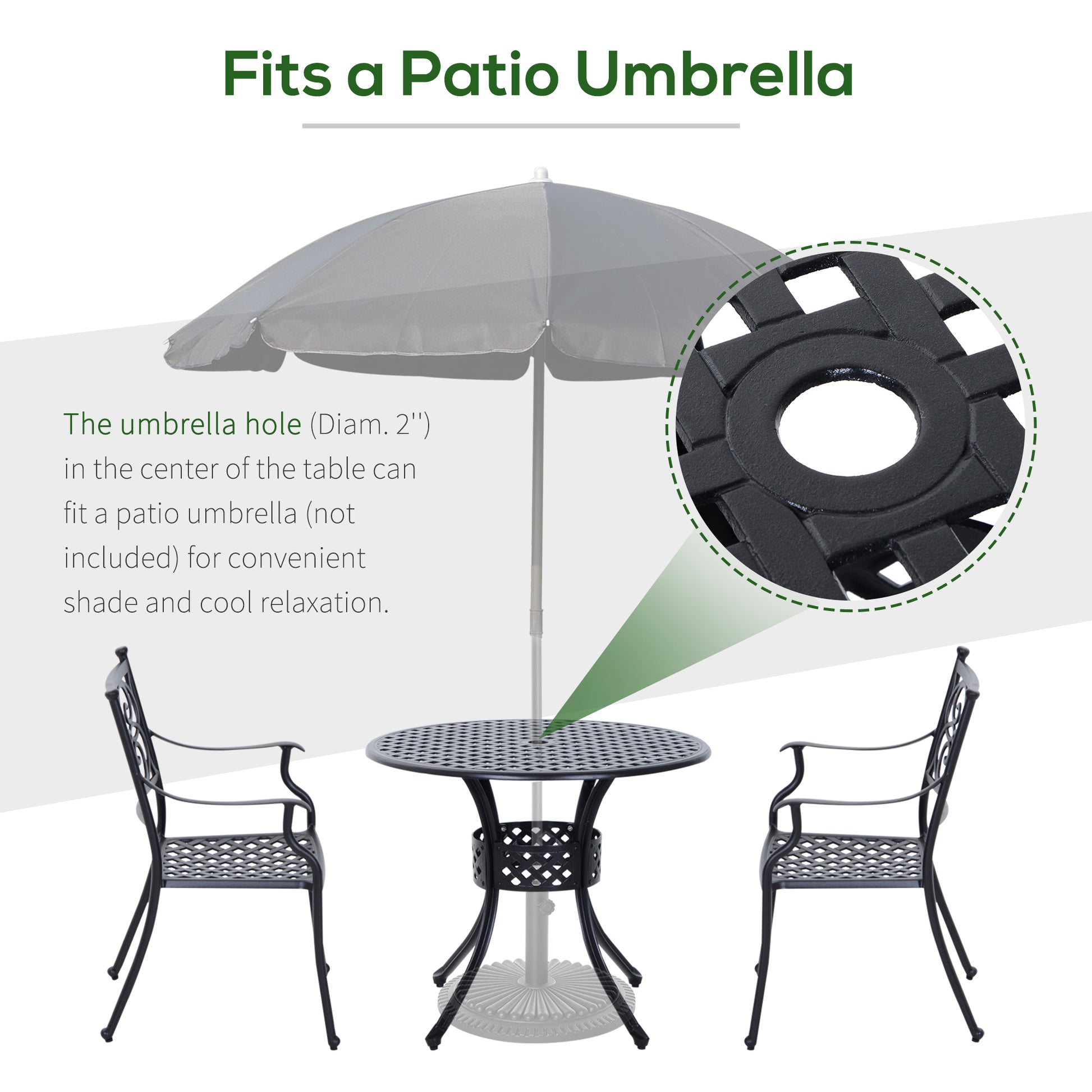 33-Inch Roud Patio Dining Table with Umbrella Hole, Cast Aluminum Garden Table, All Weather Patio Bisto Table, for Lawn,