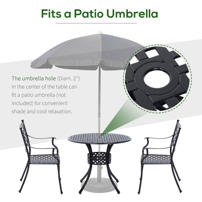 33-Inch Roud Patio Dining Table with Umbrella Hole, Cast Aluminum Garden Table, All Weather Patio Bisto Table, for Lawn,