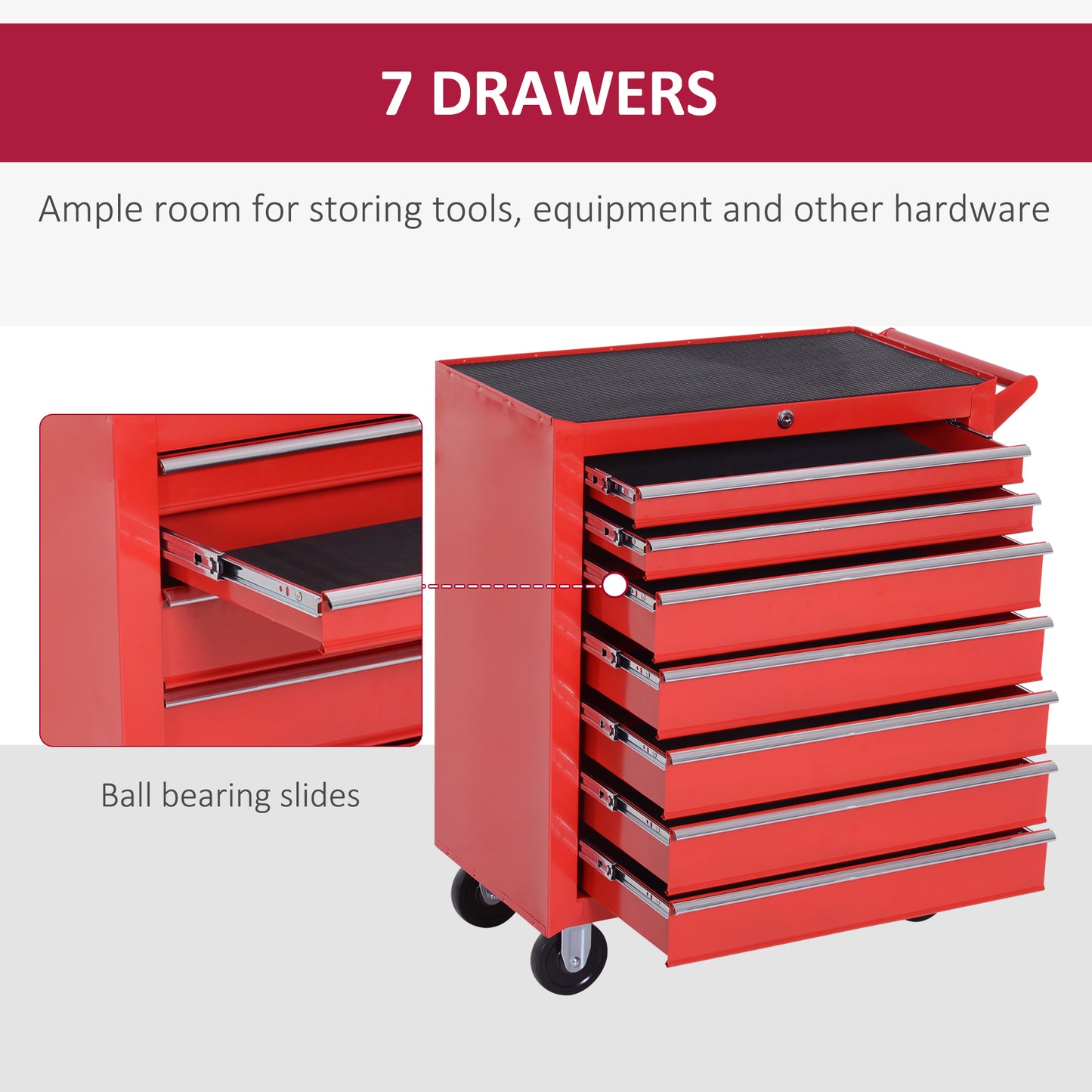 Rolling Tool Chest, 7-Drawer Lockable Tool Cabinet with 4 Wheels, Handle, Toolbox Storage Organizer for Garage, Workshop